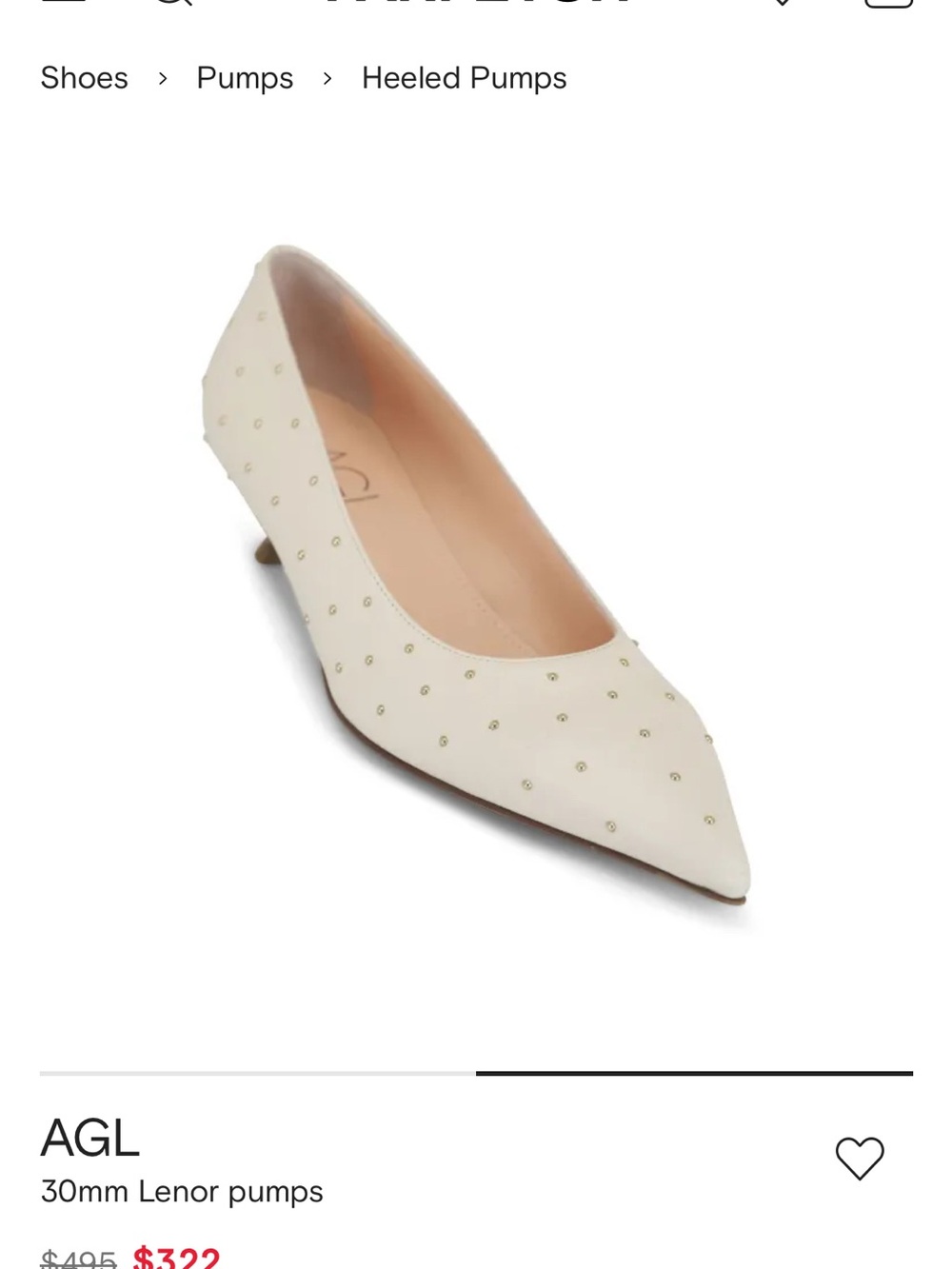 AGL Lenor Cream Pointed-Toe Studded Pumps with kitten heels